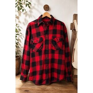 Vintage Big Bill Buffalo Plaid Flannel Work Shirt USA Red Black XL Lumberjack